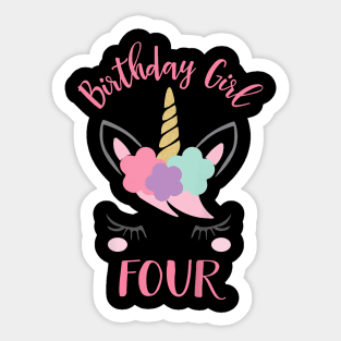 Kids 4Th Birthday Girl Unicorn Fourth Birthday Sticker